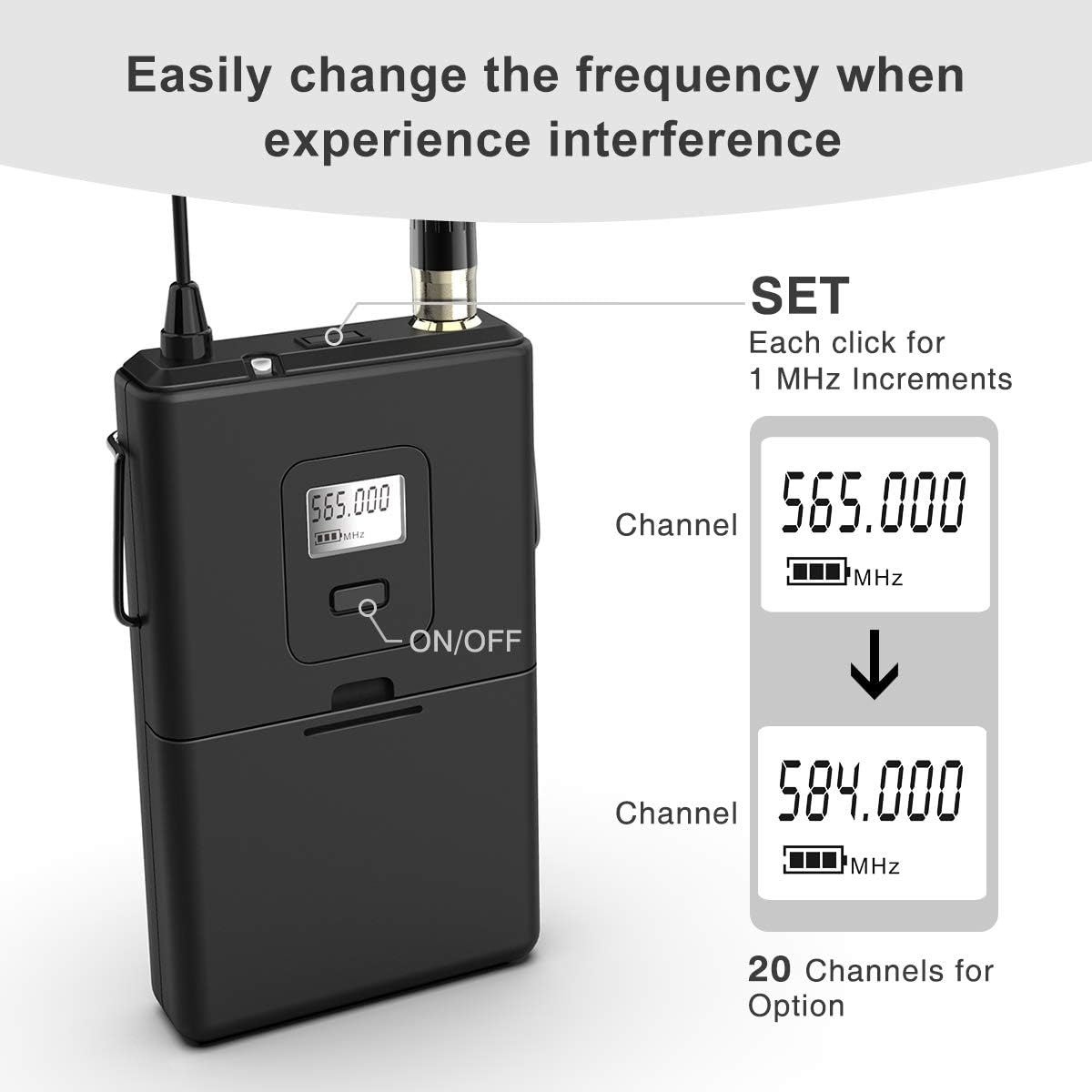 Wireless Microphone System with Headset and Lavalier Lapel Mics H730