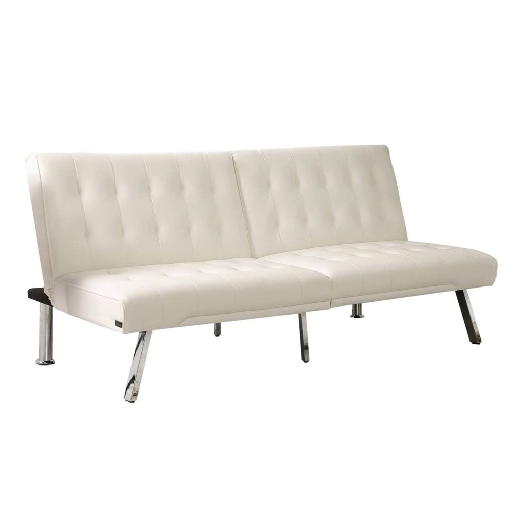 Faux Leather Convertible Sofa in Ivory E76996