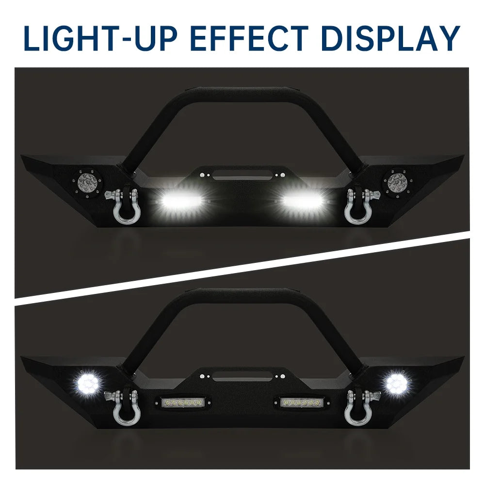 Front Bumper with Winch Plate LED Lights D-rings D880611