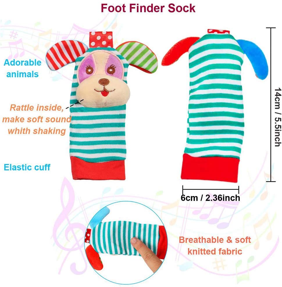 6 Pcs Baby Wrist Rattle & Foot Finder Socks Sensory Toys Soft Plush Animal Doll Newborn Gift N7141