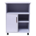 White Wooden Printer Stand with Door Storage and Wheels K2421