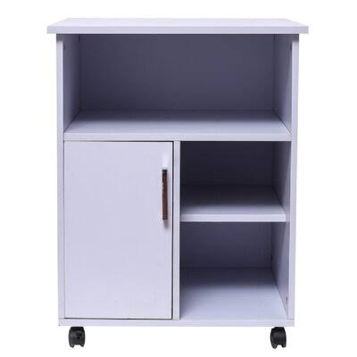 White Wooden Printer Stand with Door Storage and Wheels K2421
