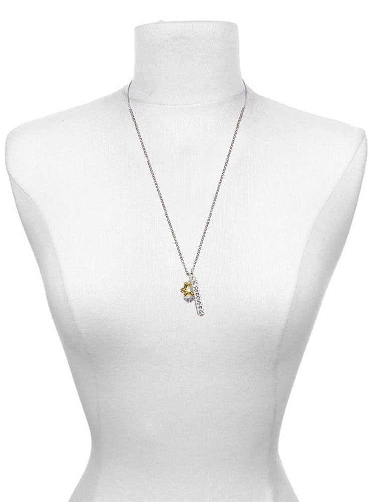 Goldtone Silvertone Star of David Spinner Mother Daughter Bar Charm Necklace, 23" O943002
