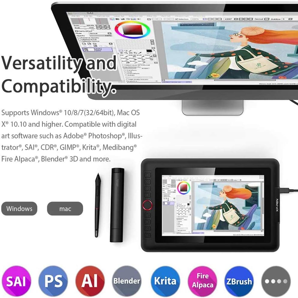 Artist12 Pro Drawing Monitor Battery-Free Stylus Drawing Display Tilt Supported S43057
