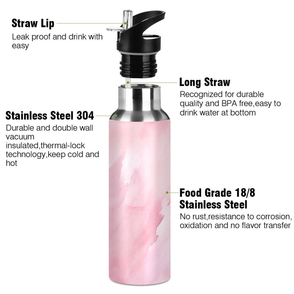 Pink Insulated Stainless Steel Water Bottle with Straw Lid 20 oz W64297