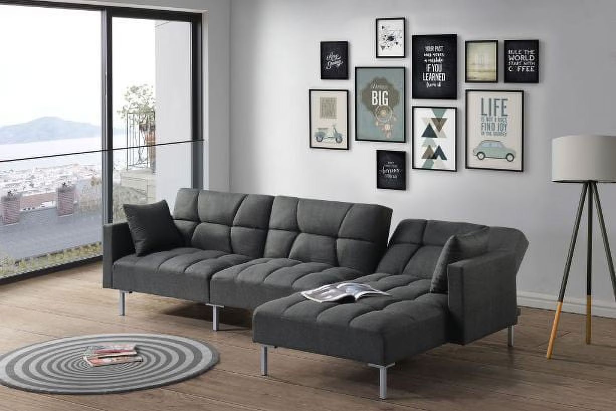 Adjustable Fabric Sectional Sofa with 2 Pillows Dark Gray S1335