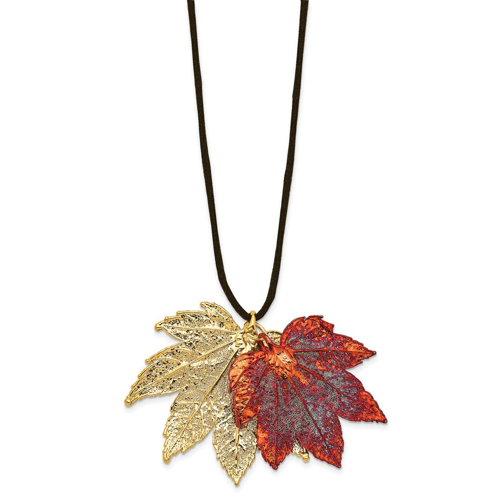 24k Gold Maple Leaves Leather Cord Necklace R18248