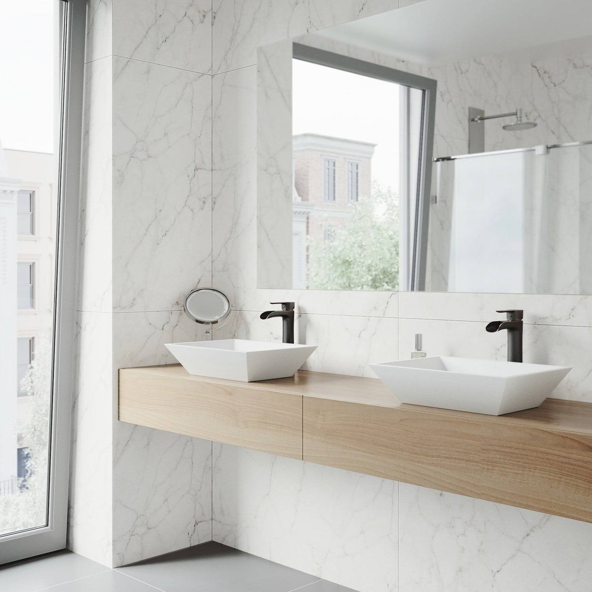 Matte Stone Vessel Bathroom Sink with Vessel Faucet in Antique Rubbed Bronze N46060