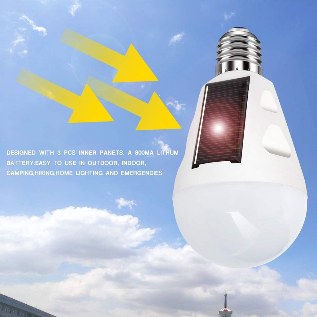 4 Pack LED Solar Rechargeable Emergency Light Bulbs, E26/E27 7W 6000k Y7954