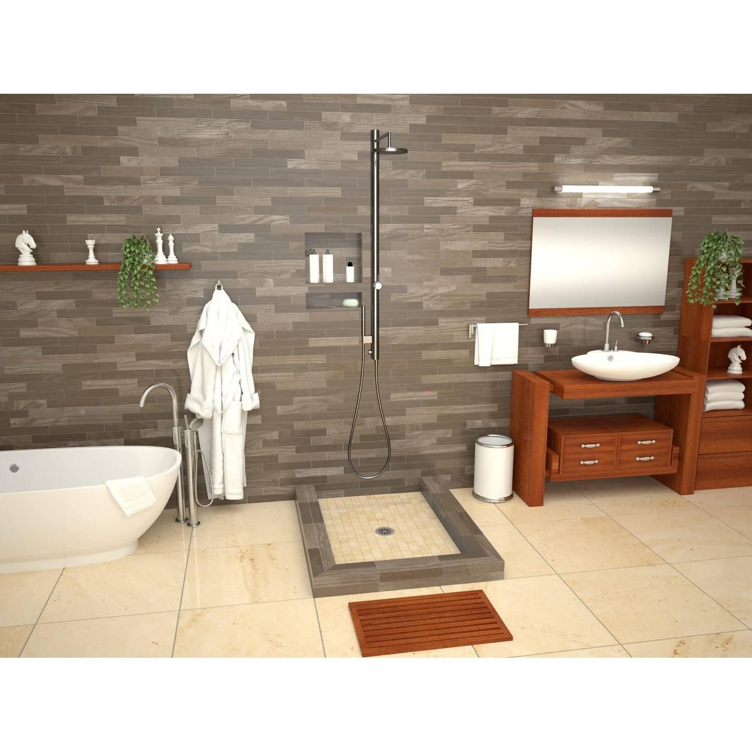 Triple Curb Shower Pan with Center Drain P5533