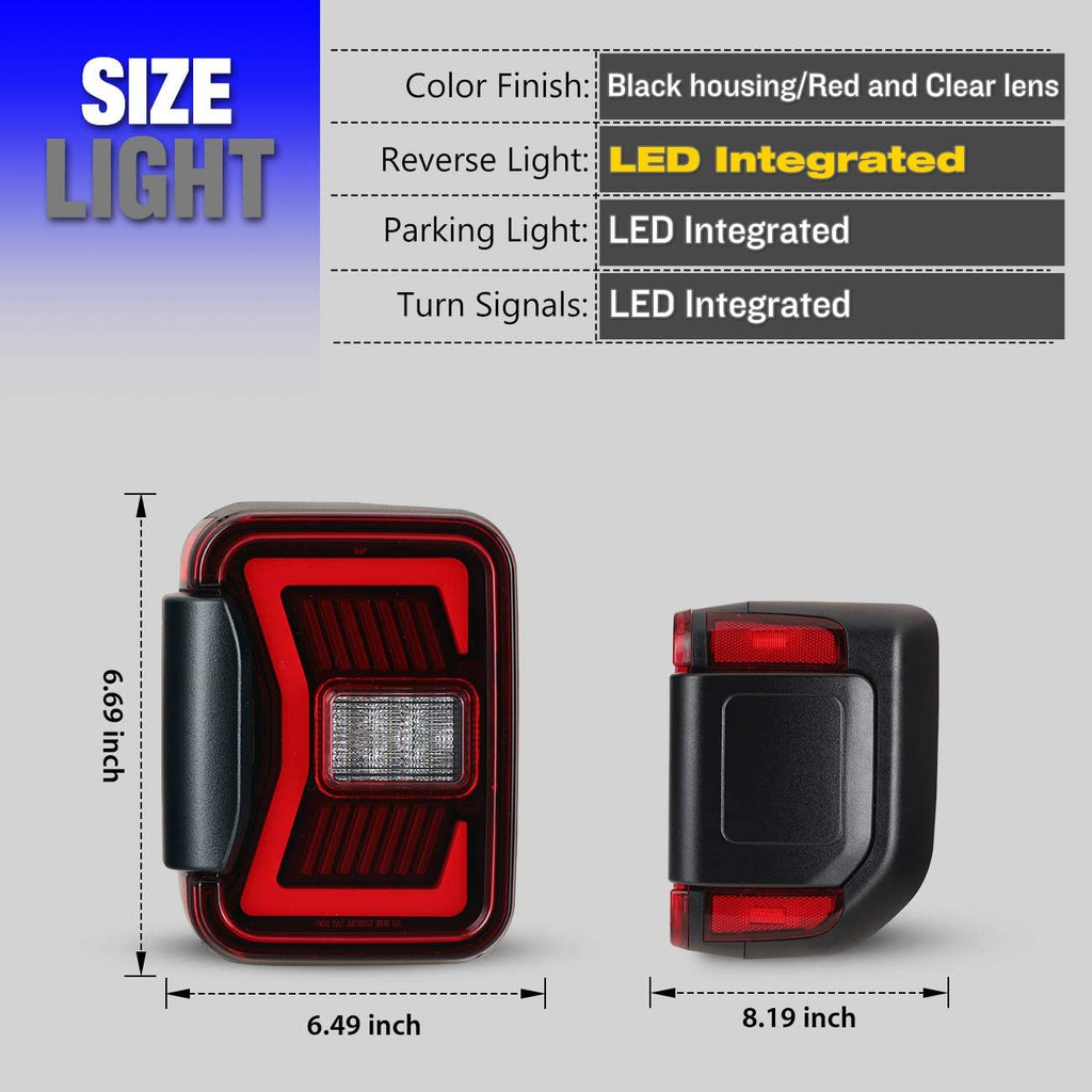 1Pair Black Housing Red Lens LED Tail Lights Assembly Replacement L326501