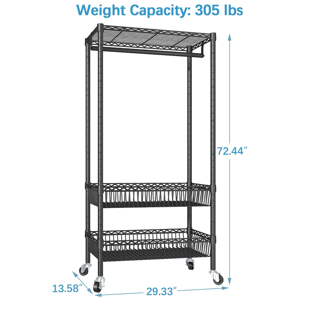 Black Rolling Laundry Sorter Cart with Wheels U681