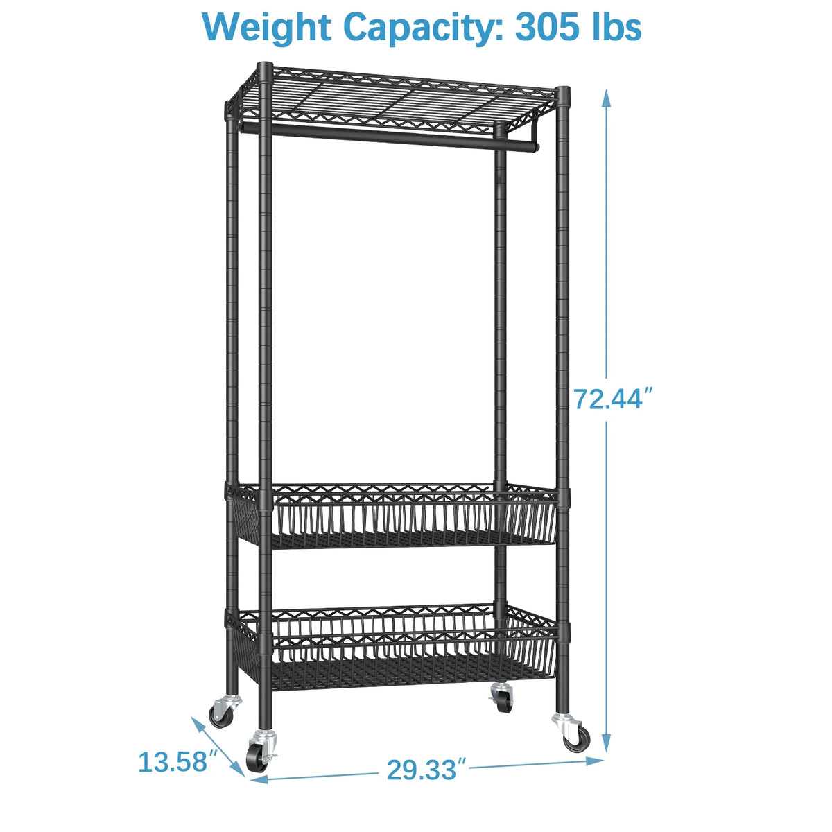 Black Rolling Laundry Sorter Cart with Wheels U681