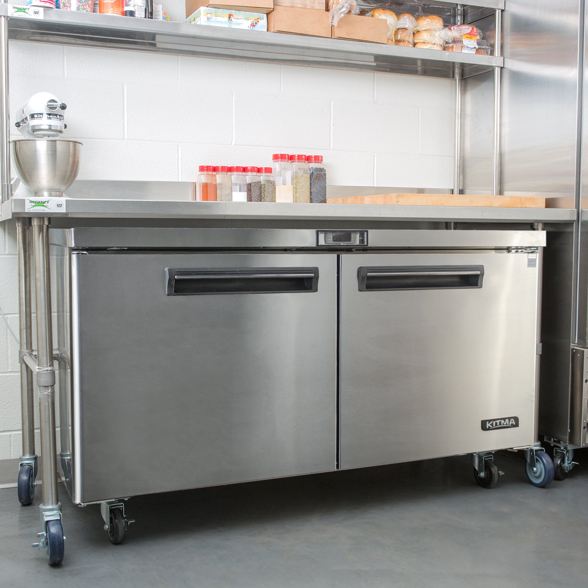 Commercial 2 Door Undercounter Refrigerators, 17 Cu. Ft Side by Side Stainless Steel Worktop Fridge H43851