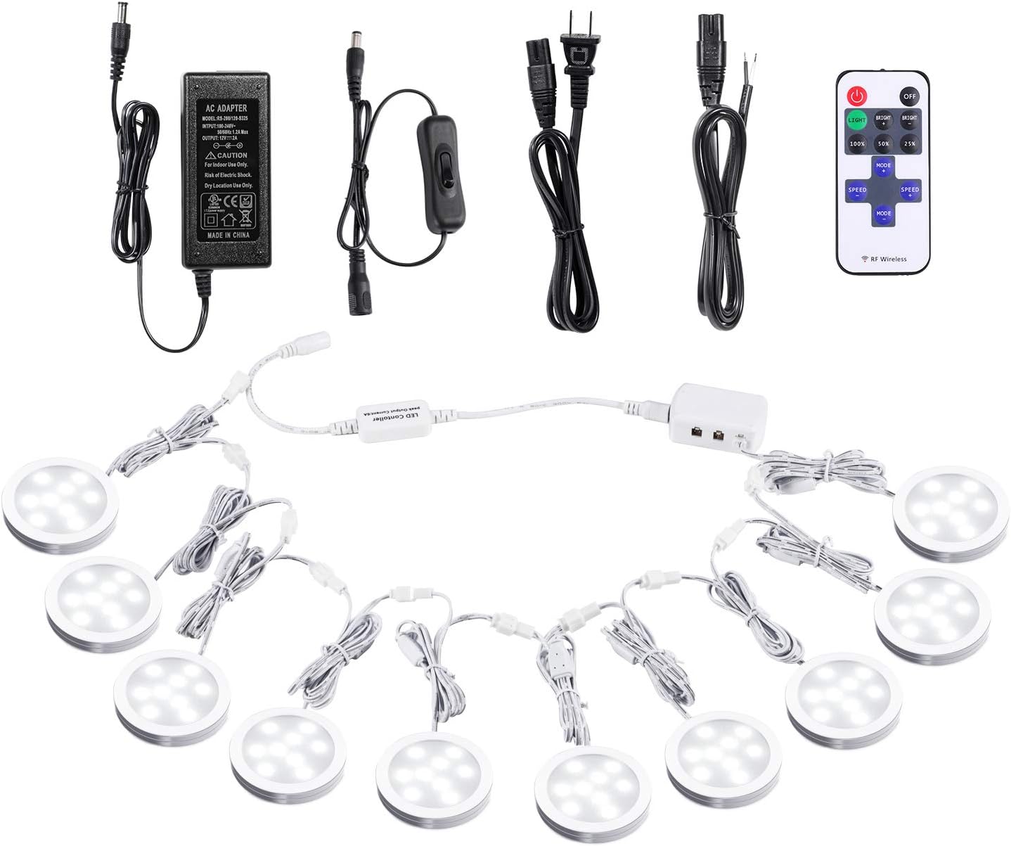 Under Cabinet LED Puck Lights with Wireless RF Remote Control, Hardwired & Wall Plug in, Daylight White, Pack of 2 V84637