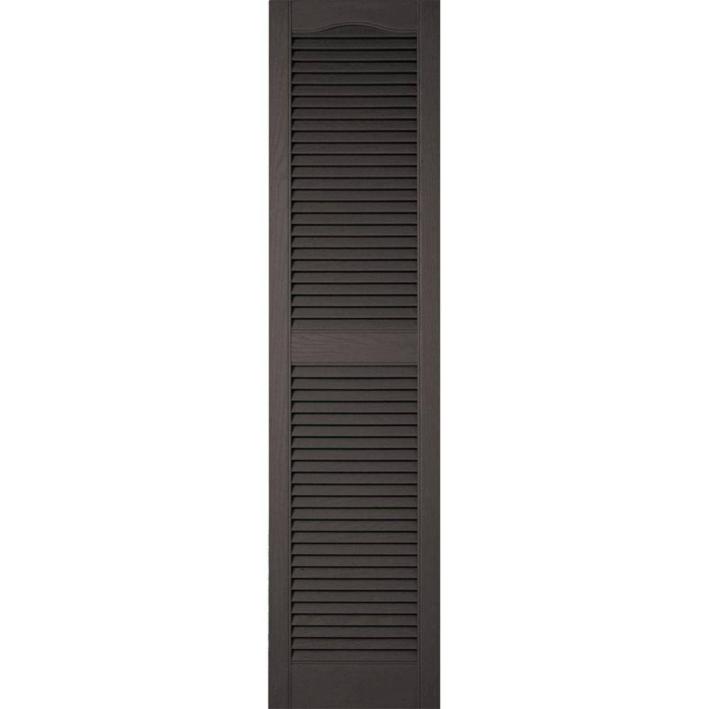 18 inchw x 63 inchh Vinyl Cathedral Top Center Mullion Open Louver Shutters with Shutter-Loks Per Pair N5638