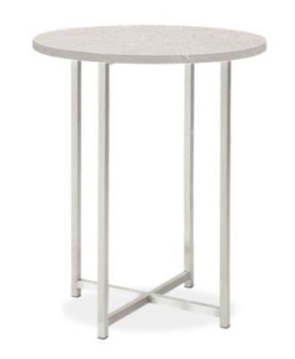 Round End Table in Stainless Steel 18 Diameter 22H Grey Light Grey Quartz Top X805