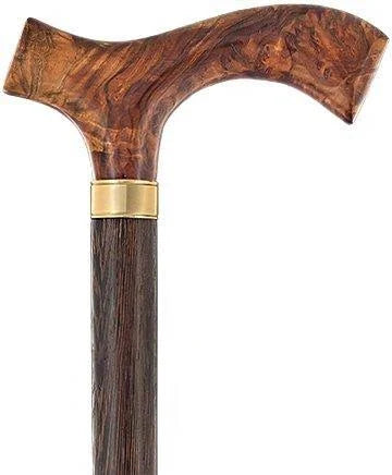 Australian Burl Wood Walking Cane with Wenge Shaft and Gold Collar Z1638