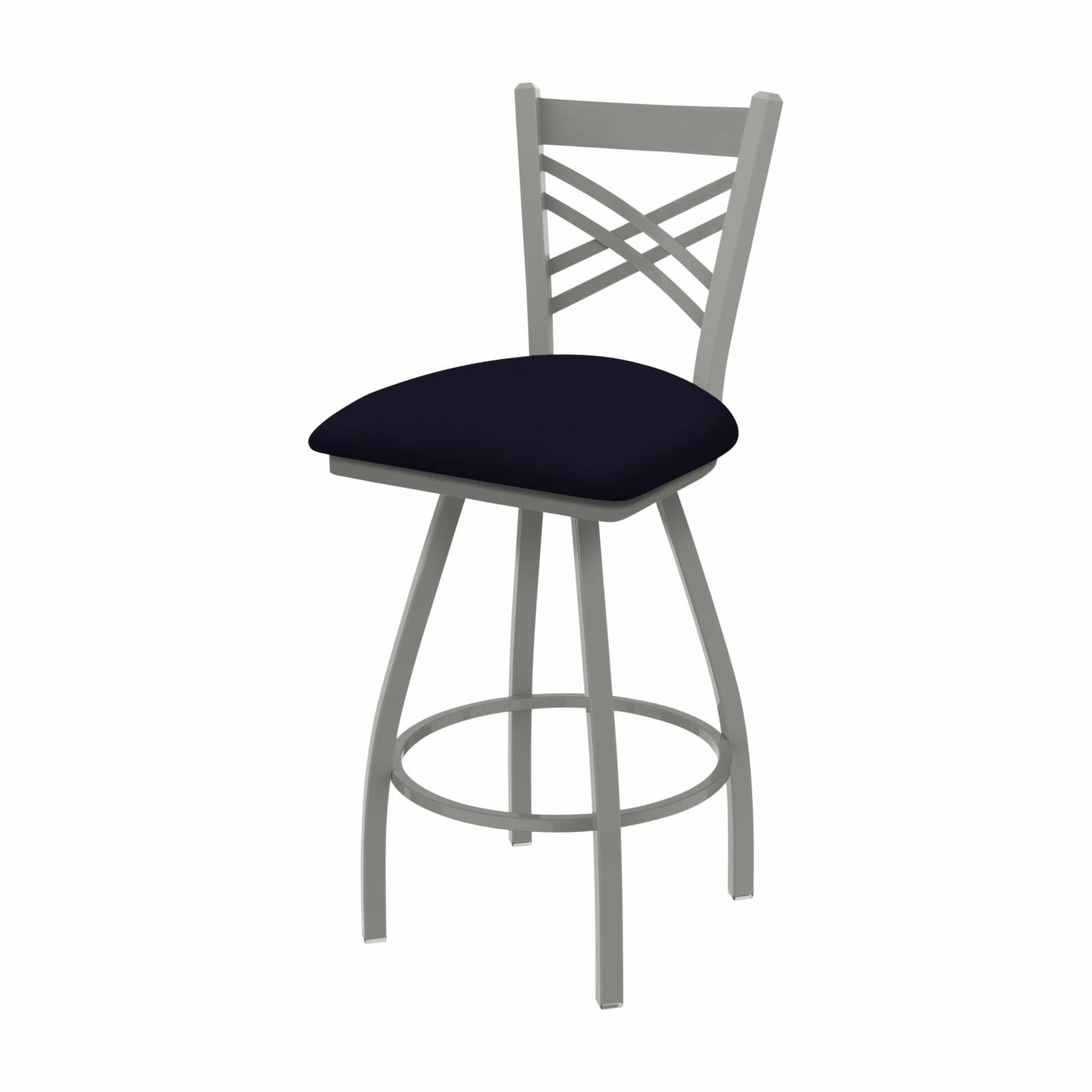 Anodized Nickel Swivel Stool with Dark Blue Seat C393422