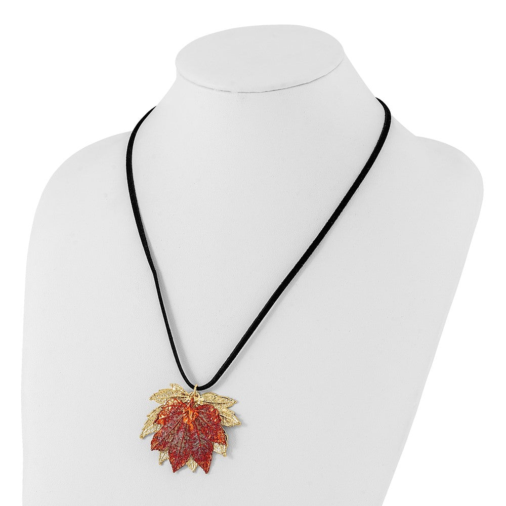 24k Gold Maple Leaves Leather Cord Necklace R18248