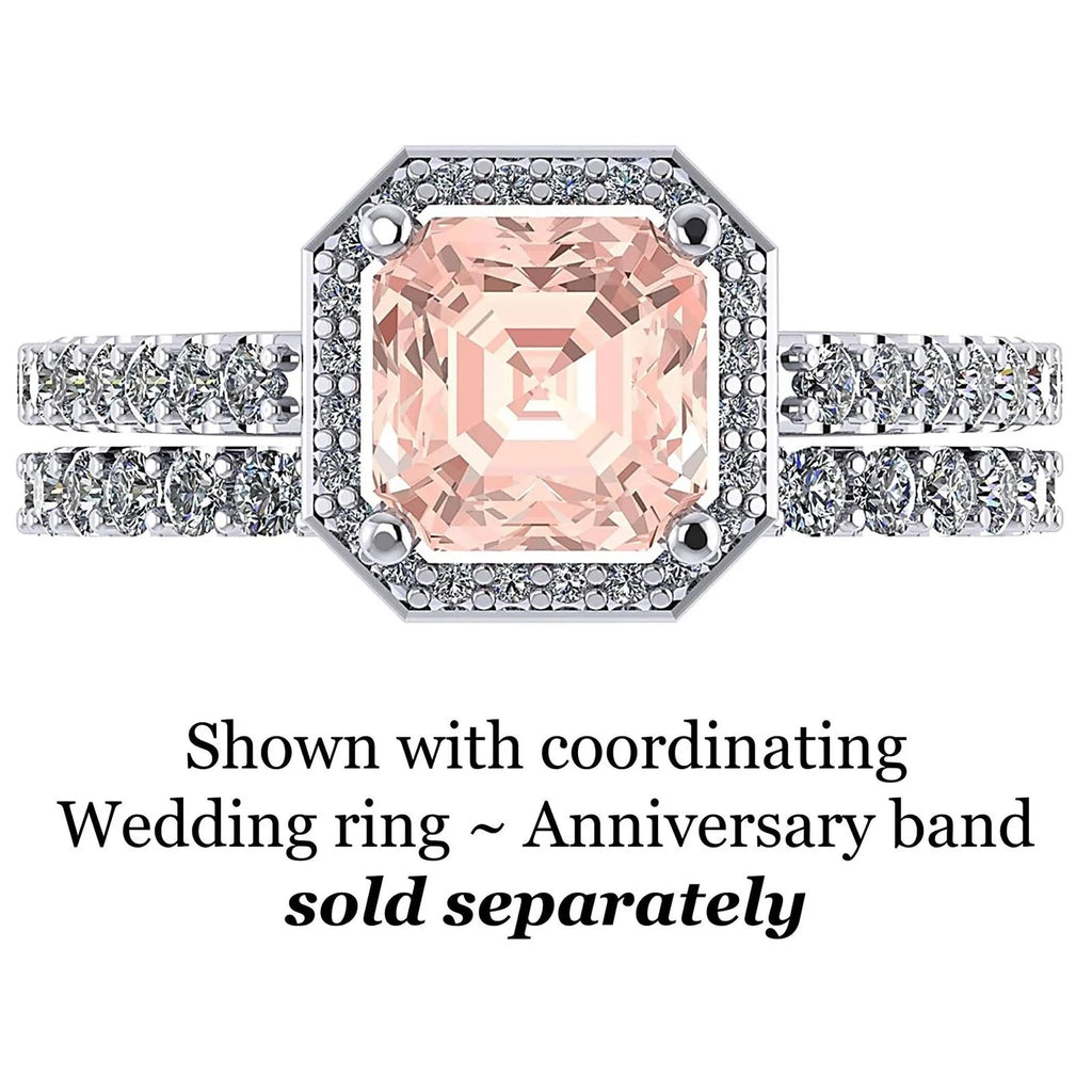Asscher Cut Simulated Morganite Halo Engagement Ring 2ct Zirconia Sterling Silver Size 4 B368