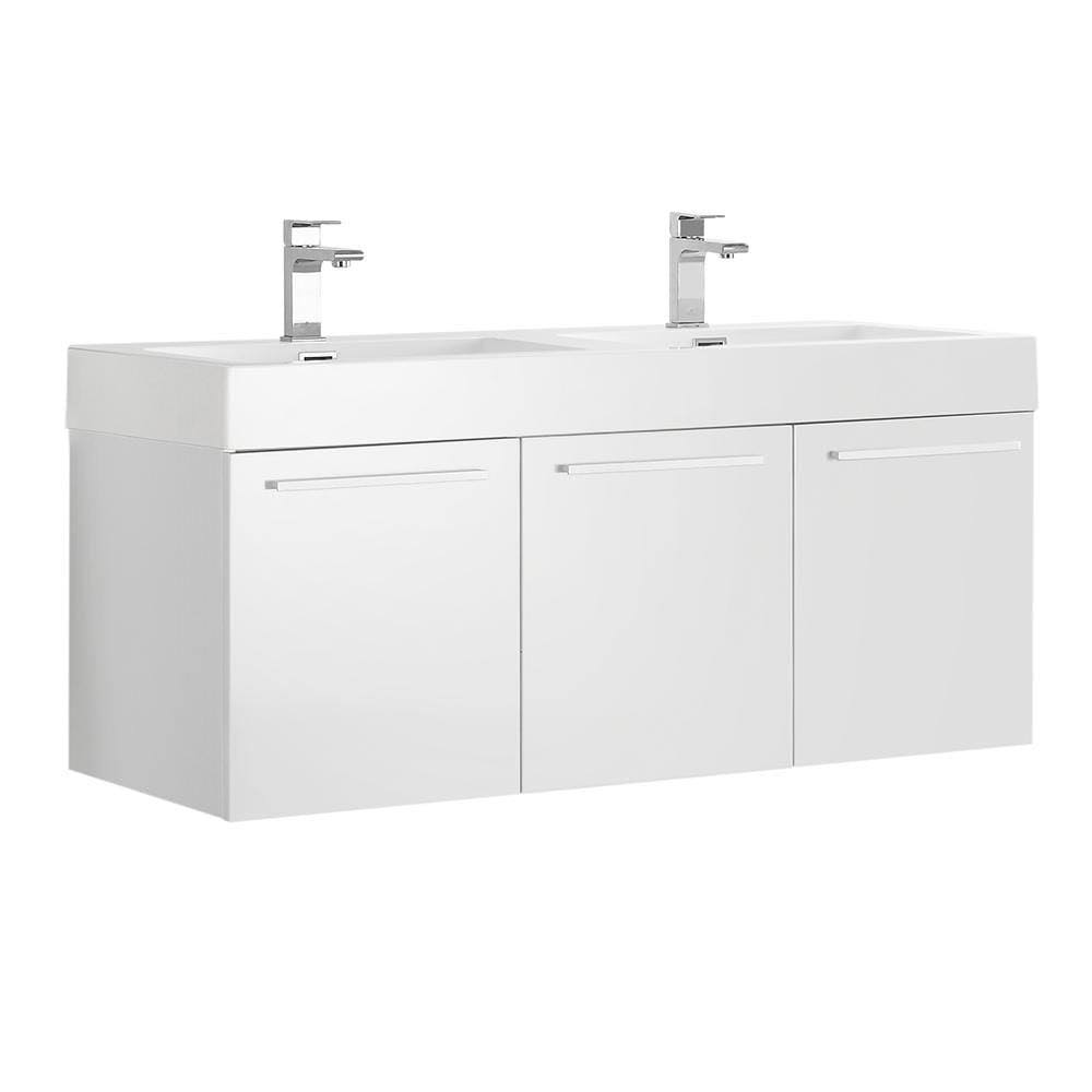 White Wall Hung Double Sink Bathroom Cabinet with Integrated Sink Z821979