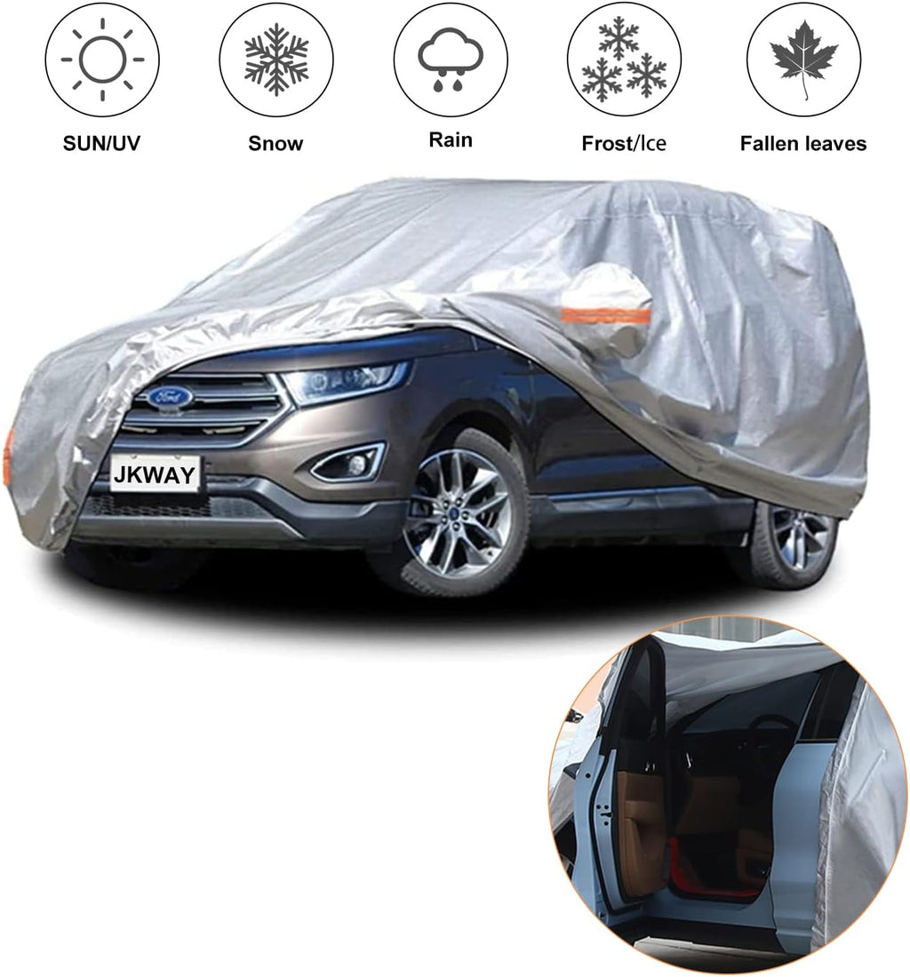 6 Layers Heavy Duty Waterproof Windproof Car Cover with Zipper Door, Universal Fit for SUV (190 in-200 in), Silver Pack of 2 F833302
