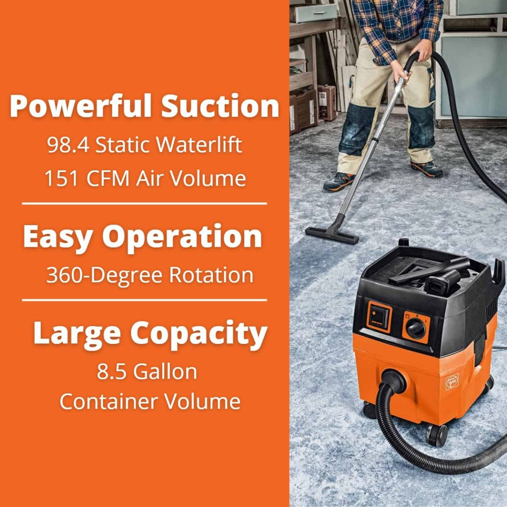 Turbo II Wet/Dry Dust Extractor Vacuum Cleaner, 151 CFM Suction Capacity, 98 PSI Static Water Lift C5854
