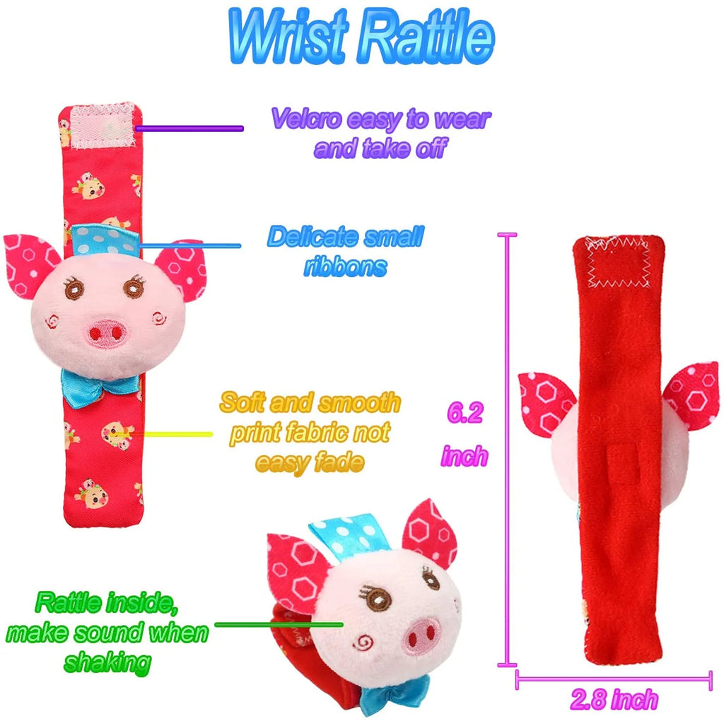 6 Pcs Baby Wrist Rattle & Foot Finder Socks Sensory Toys Soft Plush Animal Doll Newborn Gift N7141