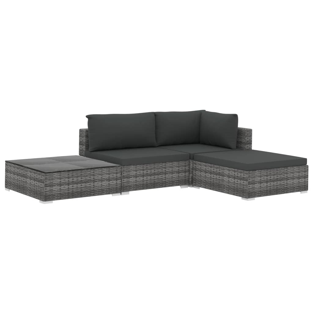 4 Piece Gray Poly Rattan Outdoor Sectional Sofa Set with Cushions and Coffee Table N320