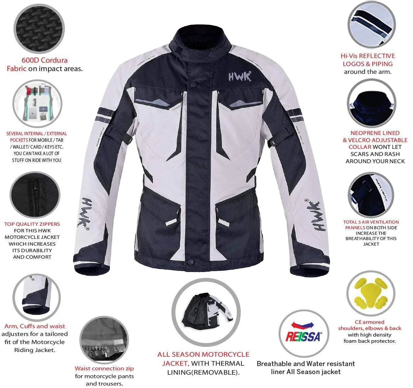 Grey XL Cordura Textile Motorcycle Jacket with Armor B29022