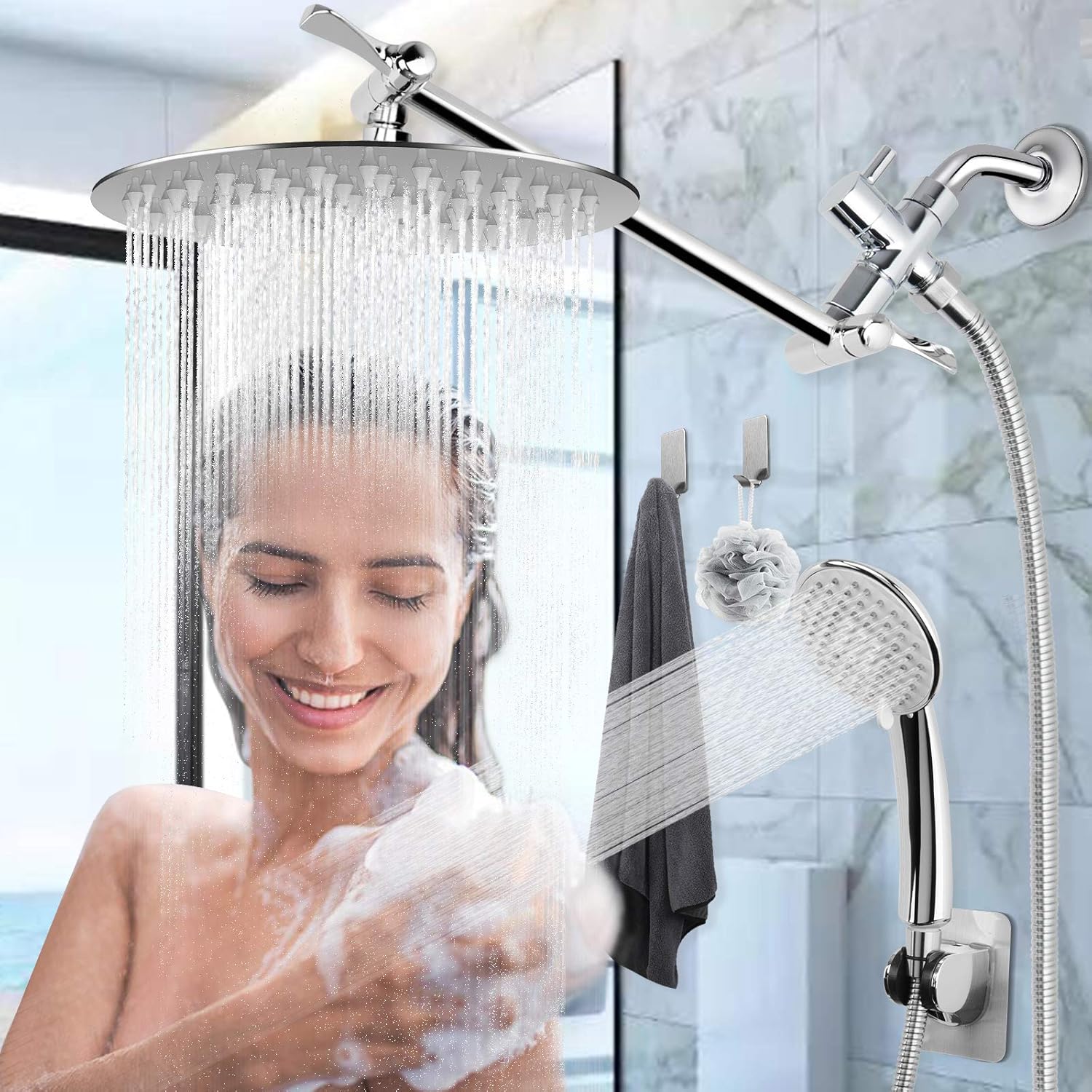 8" Rain Shower Head with Handheld Spray, Chrome, Pack of 2 Y9662