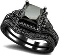 Black Onyx Princess Cut Bridal Ring Set Q18436