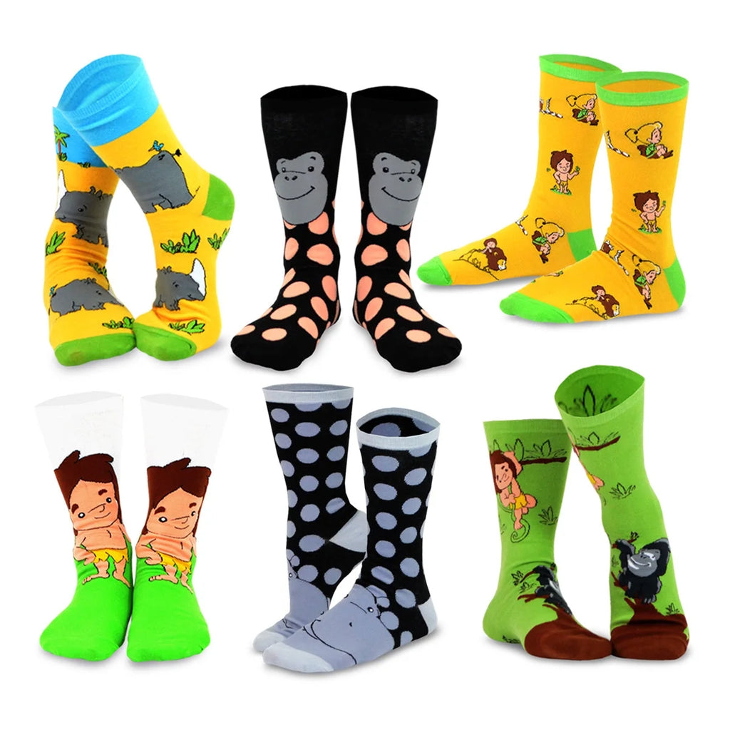 6 Pair Cartoon Safari Animal Crew Socks Z75514