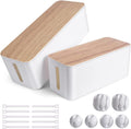 White Bamboo Style Cable Organizer Box 2 Pack with 17 PCS Set Z453