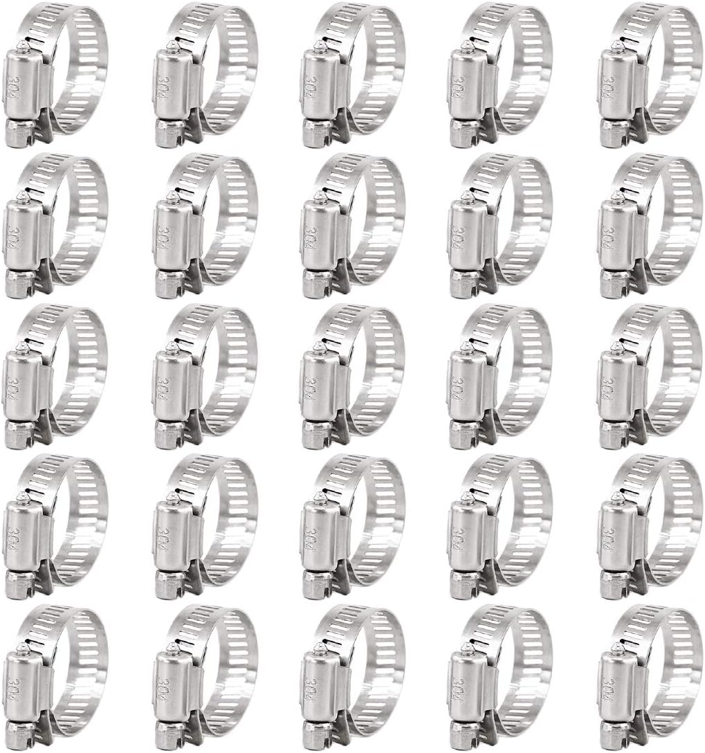 25Pcs Adjustable 304 Stainless Steel Worm Gear Hose Clamp Assortment Kit (18-32mm) U62803