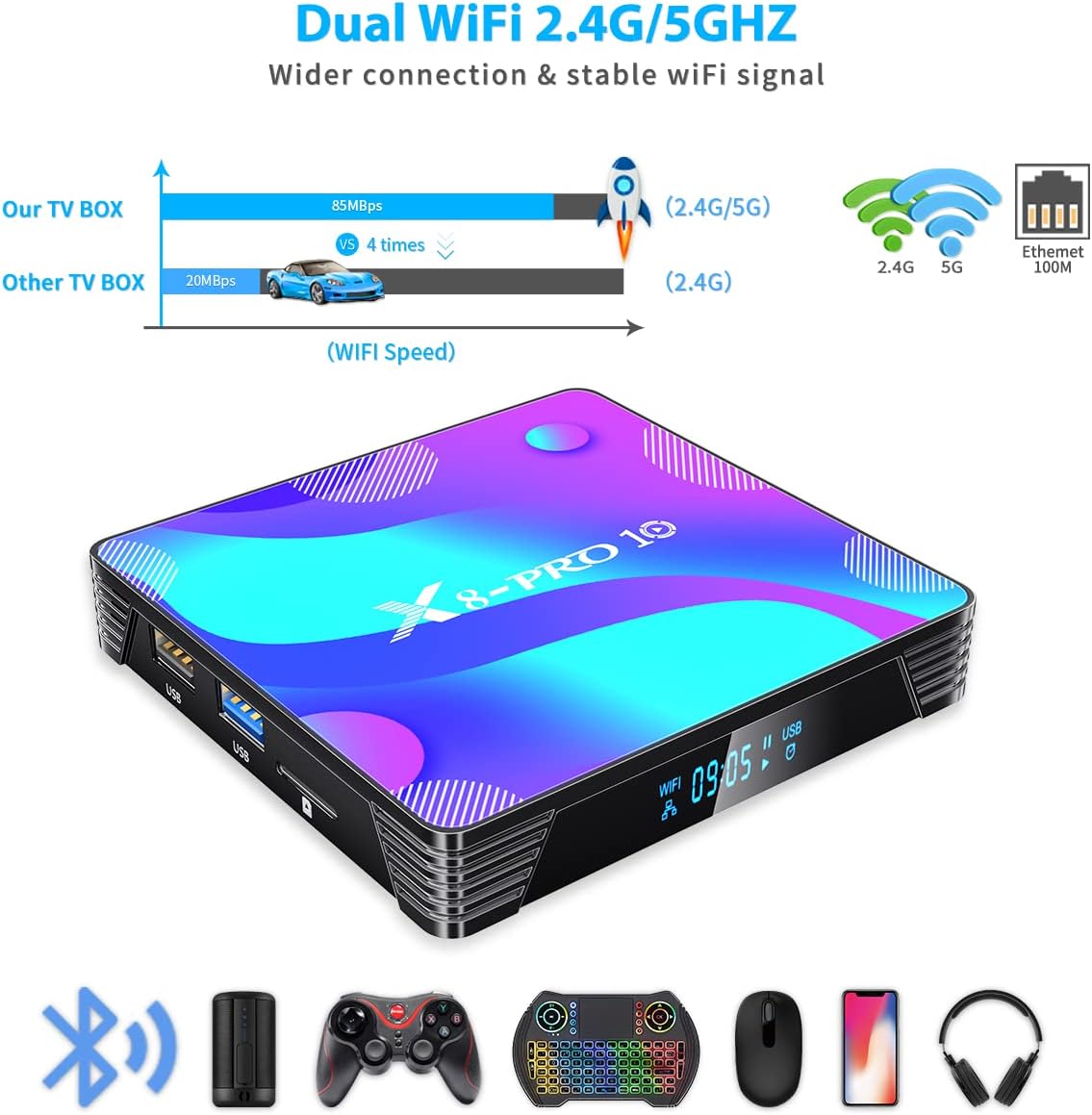 Android 11.0 TV Box 4GB RAM 64GB ROM Quad-Core 4K Pack of 2 E48484