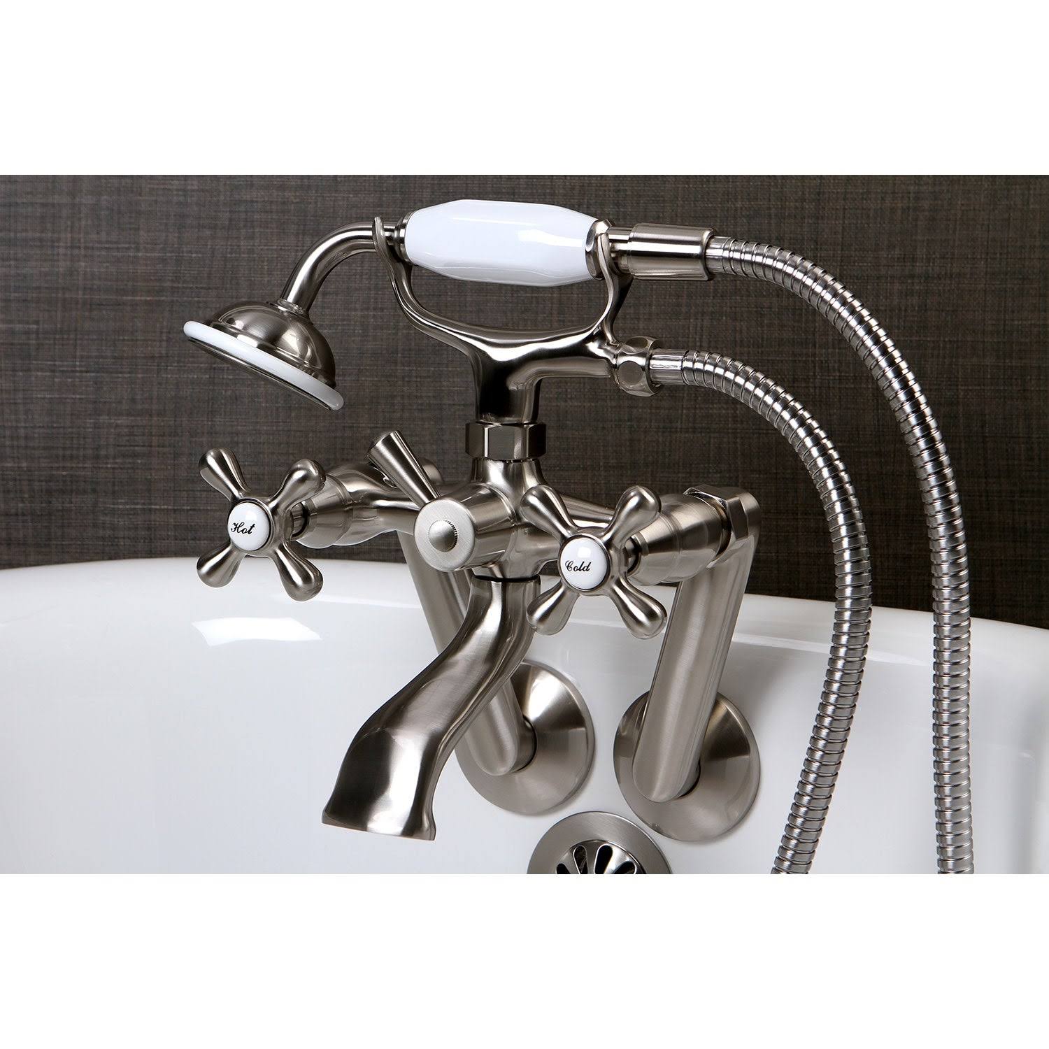 Brushed Nickel Clawfoot Tub Faucet with Hand Shower D9559