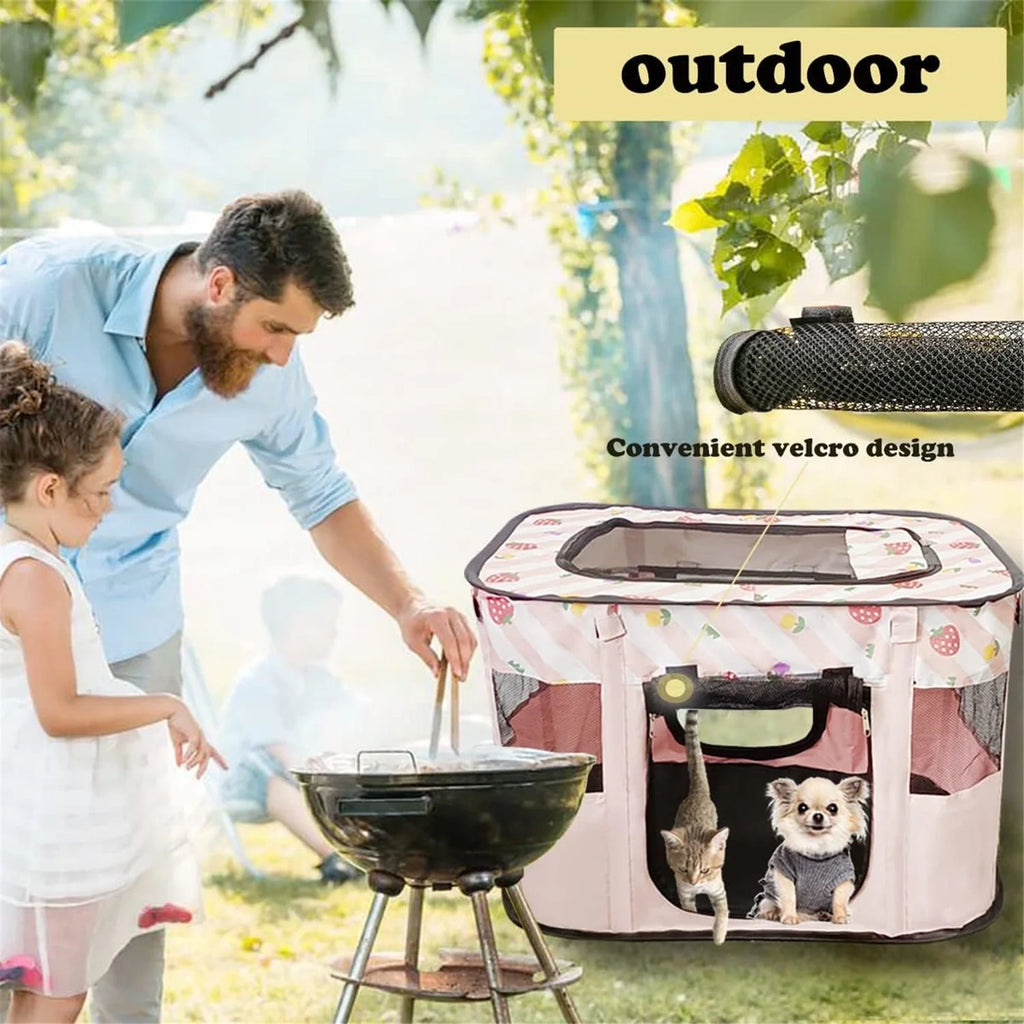 Large Dog Cat Playpen with Carrying Case, Removable Zipper Top P6986