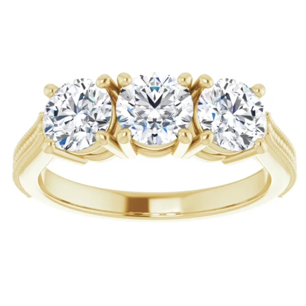 Three Stone Lab Grown Diamond Ring Yellow Gold Z730