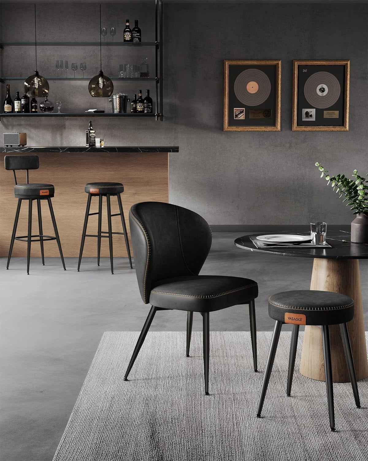 Ink Black Upholstered Dining Stools Set of 2 O7887