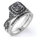 18K White Gold Plated Bridal Set with Black Rutilated Quartz and Lab Created Black Diamond Z12524
