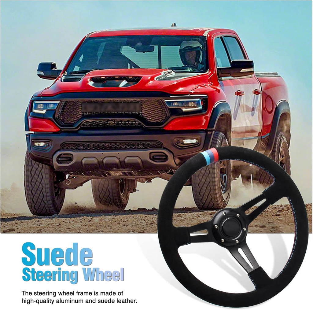 13.8 6 Bolt Suede Racing Steering Wheel with Horn Button W662
