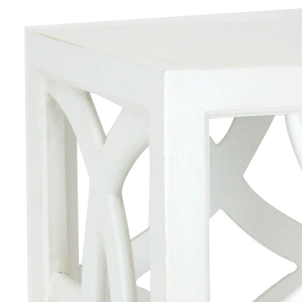 White Square Side Table with Open Lattice Design O61008