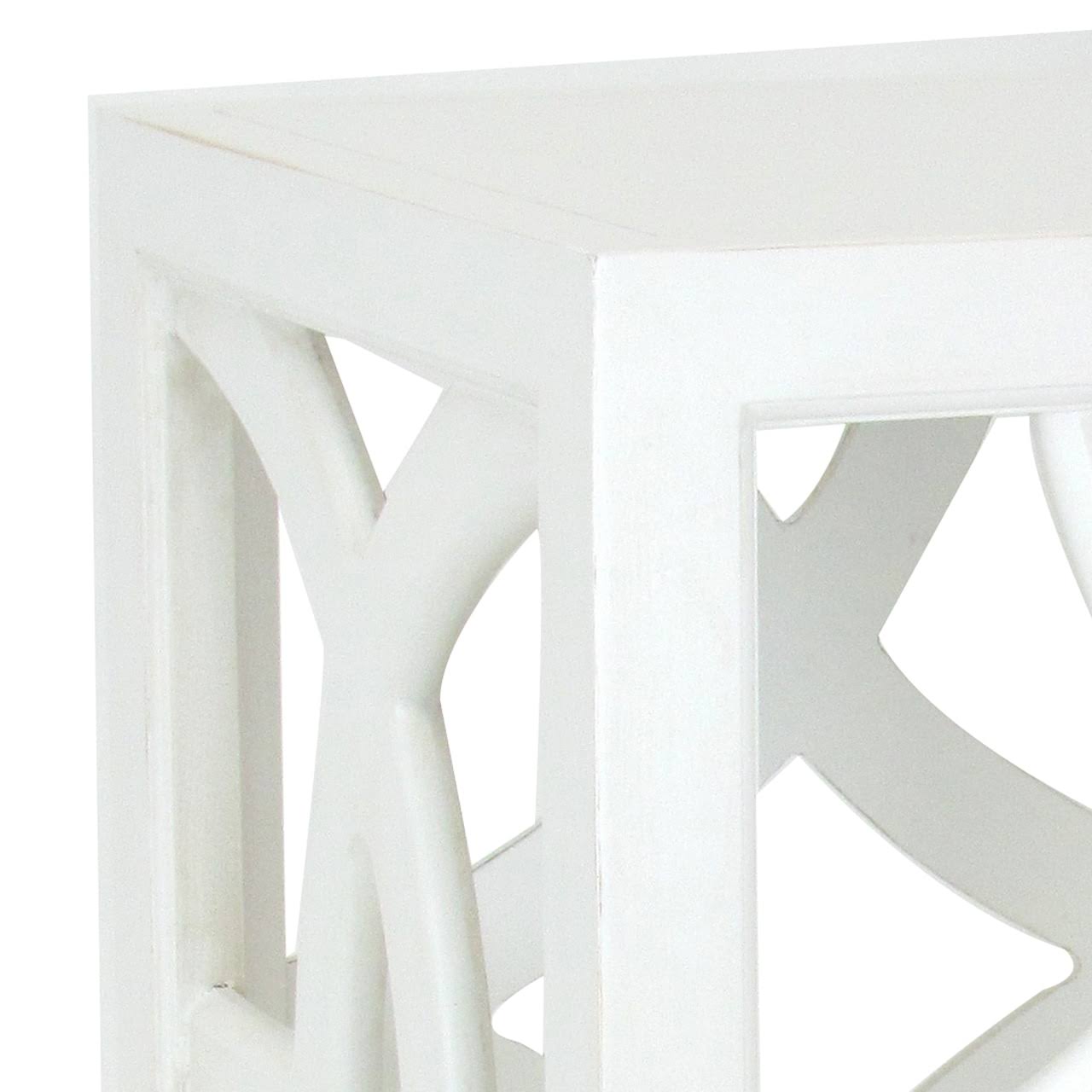 White Square Side Table with Open Lattice Design O61008