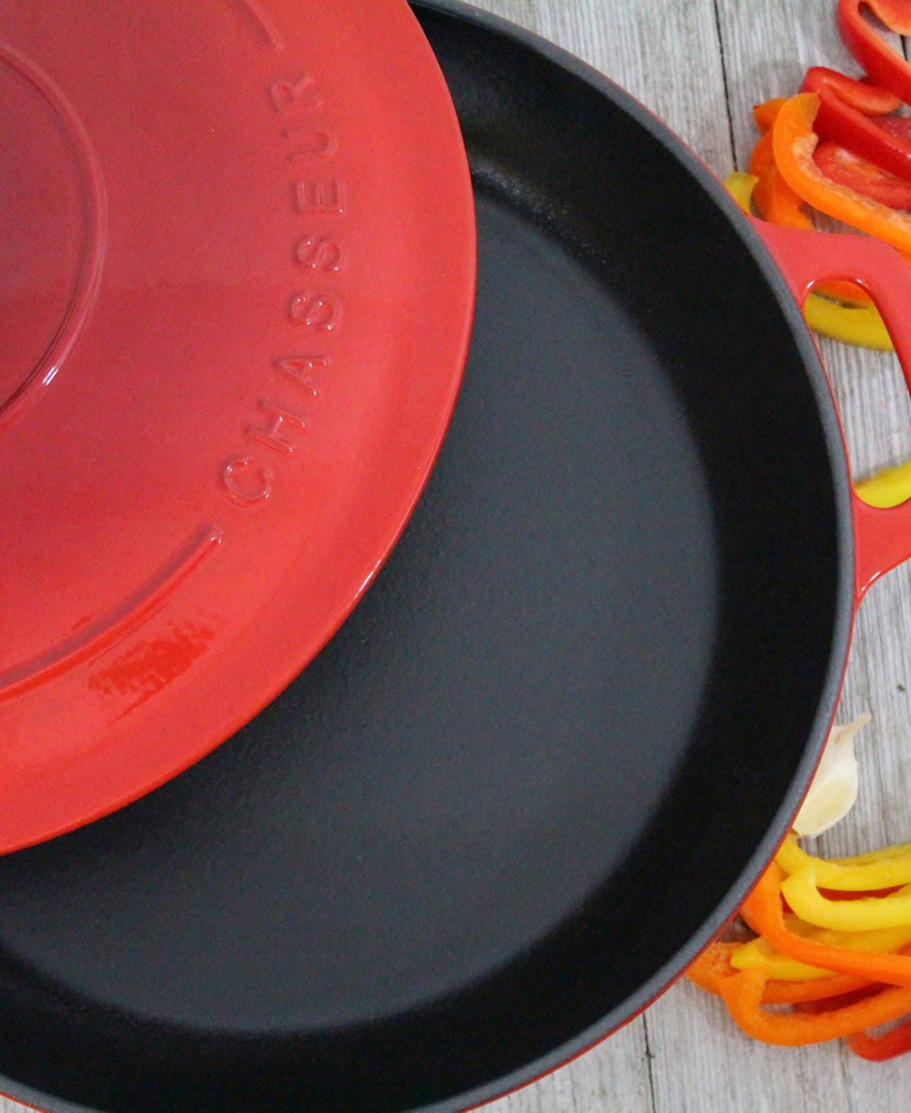Red Enameled Cast Iron Braiser with Lid M4683