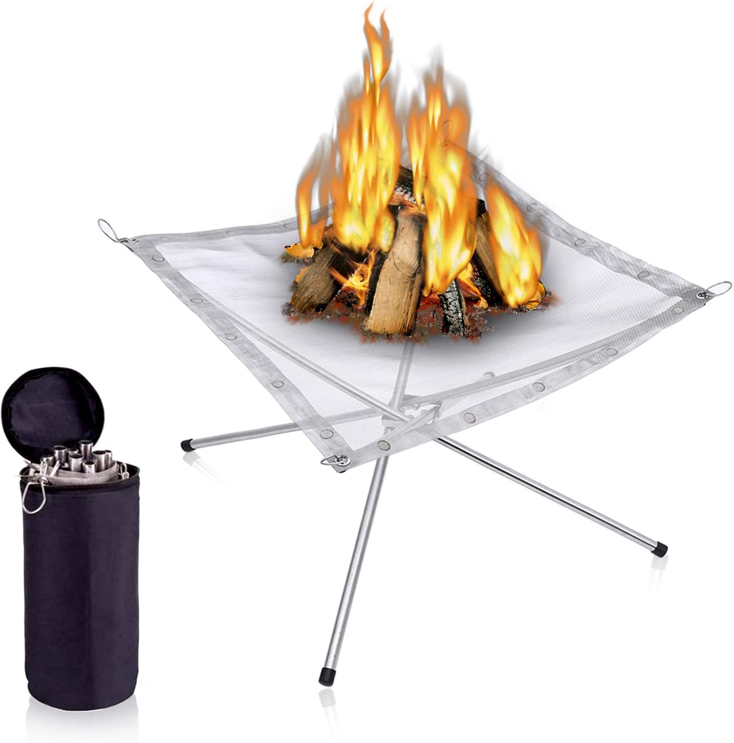 Portable Collapsing Steel Mesh Fire Pit (22 Inch) with Carrying Bag Z129117