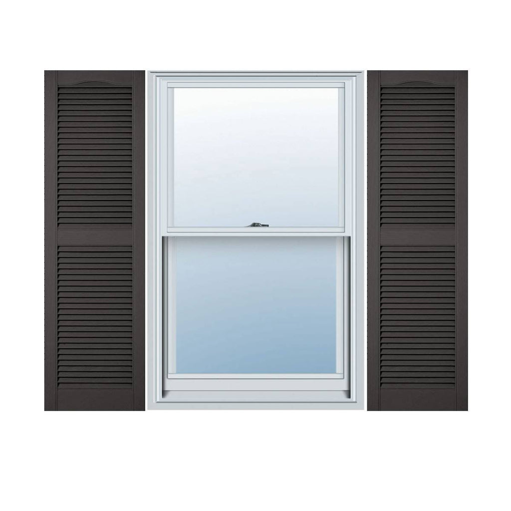 18 inchw x 63 inchh Vinyl Cathedral Top Center Mullion Open Louver Shutters with Shutter-Loks Per Pair N5638