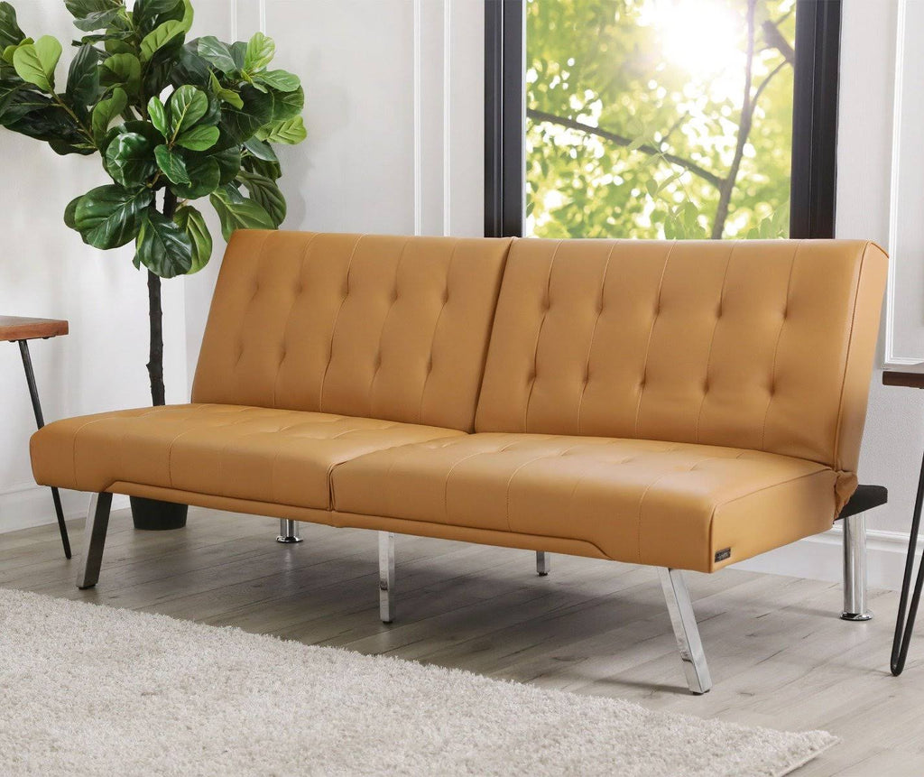 Faux Leather Convertible Sofa in Ivory E76996