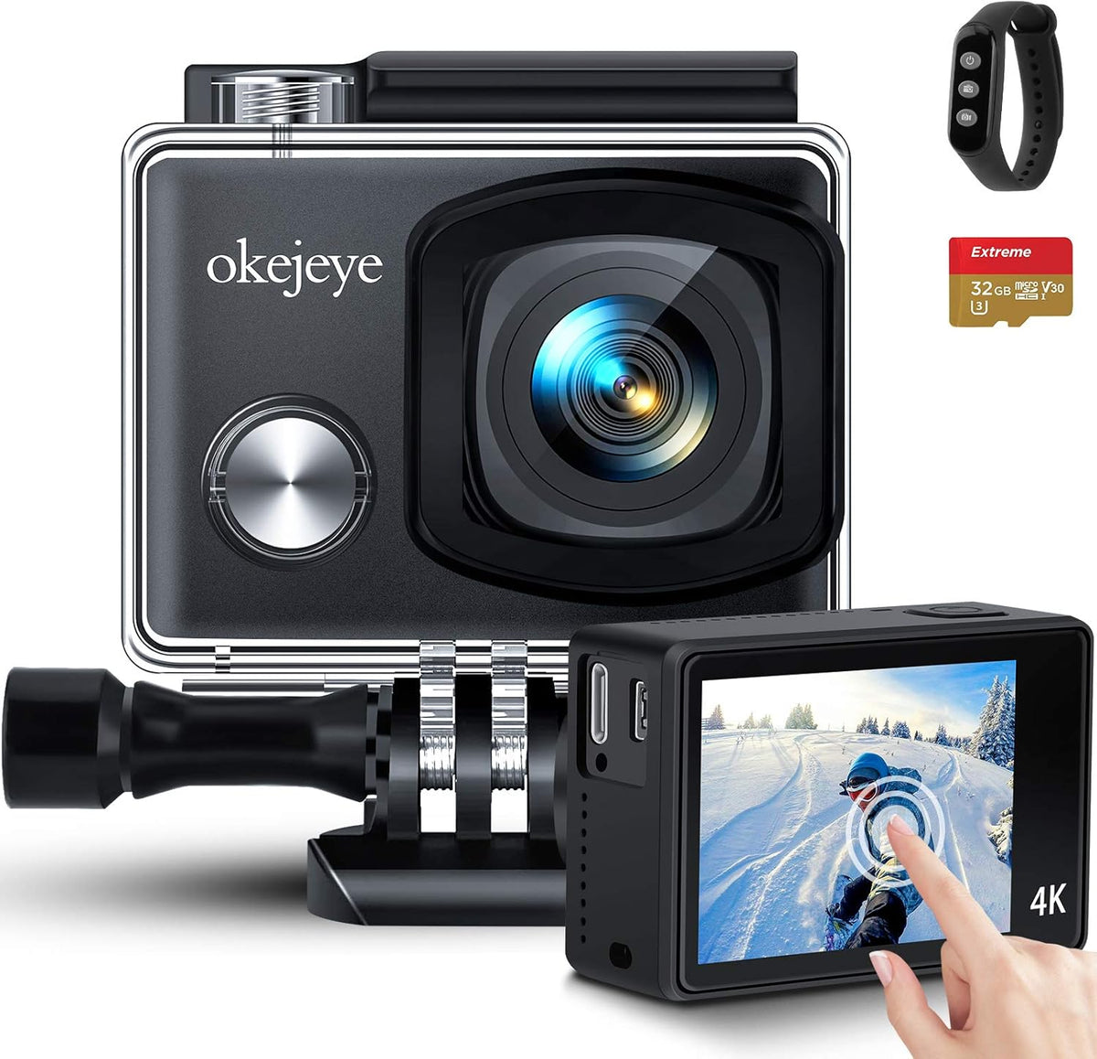 4K Action Camera 50fps 24MP Touch Screen 40M Waterproof WiFi Sport Camera with Remote Control and 32GB Micro SD Card Z649